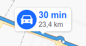 A typical route label, presented as a tooltip with the route duration and length