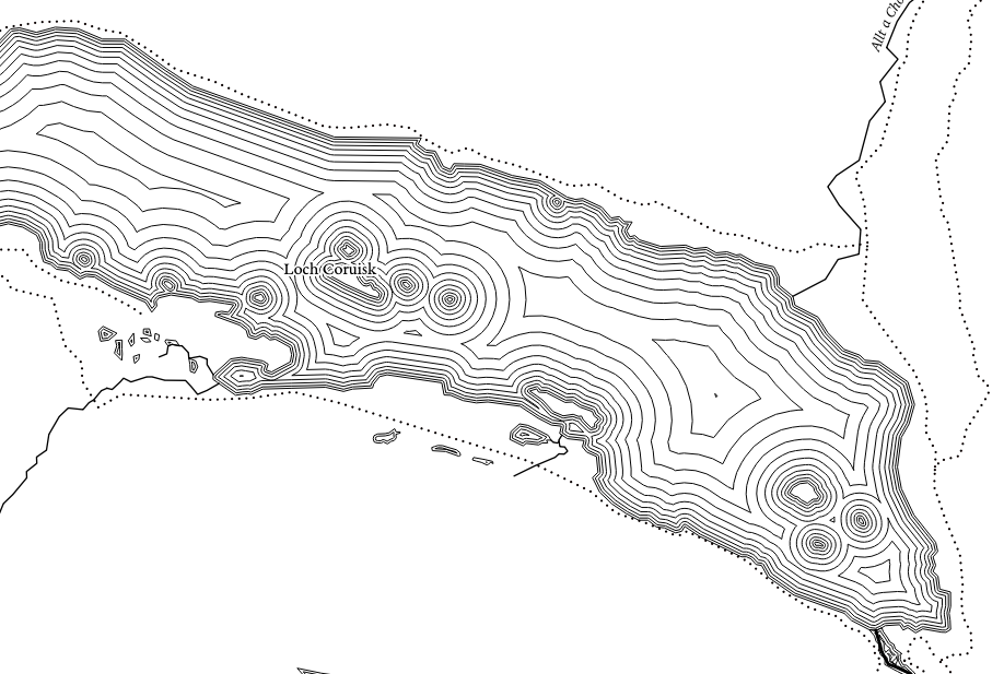 Waterlines function applied to a lake with islets.