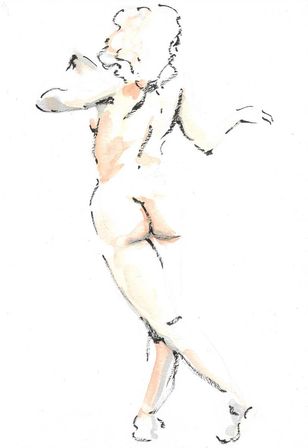 Modèle nue peinte au feutre et à l'aquarelle