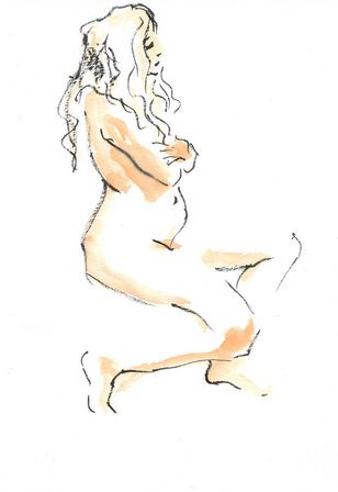 Modèle nue peinte au feutre et à l'aquarelle