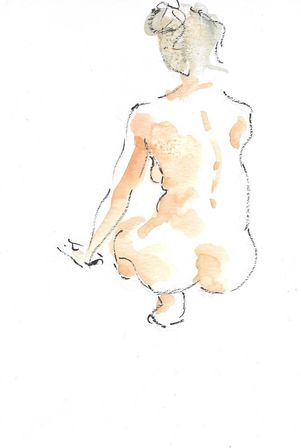 Modèle nue peinte au feutre et à l'aquarelle